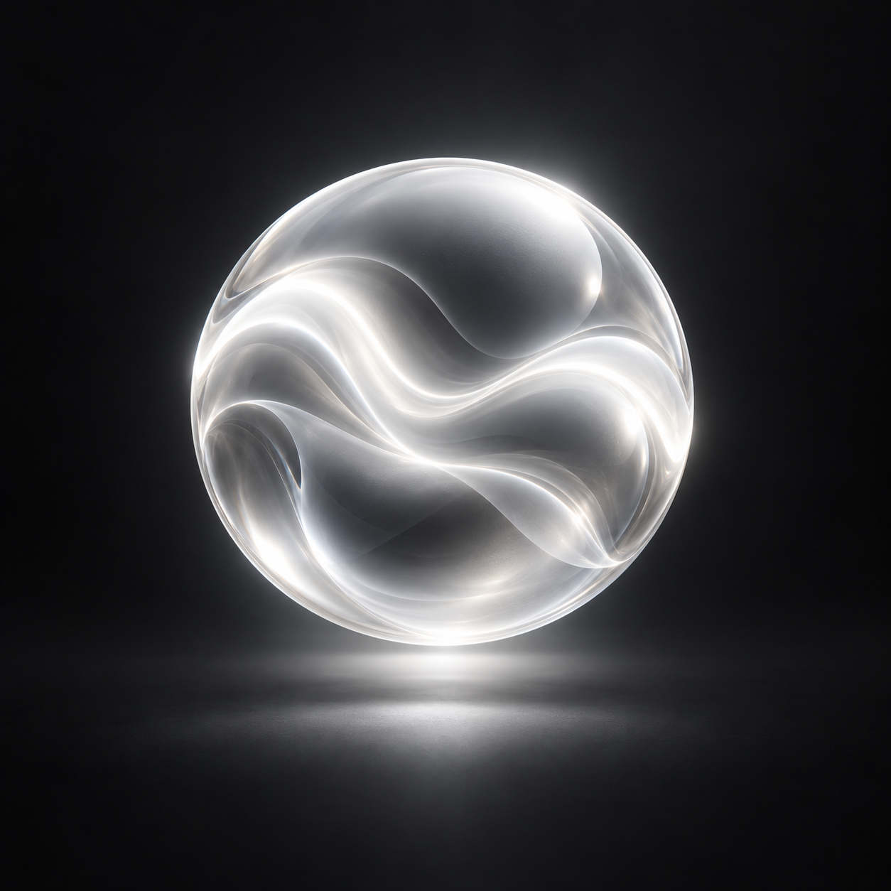 CLAP branding concept: a luminous silver orb